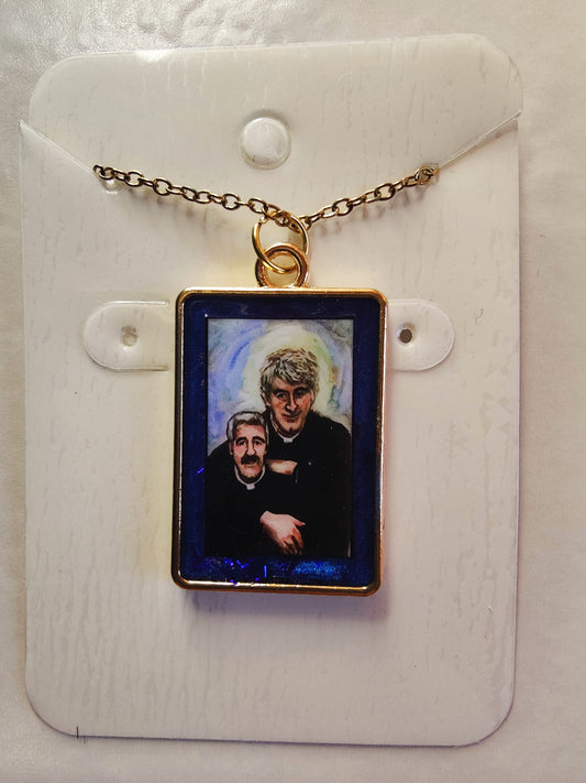 Beautiful Handcrafted Father Ted and Father Stone Oil Painting Pendant and Chain
