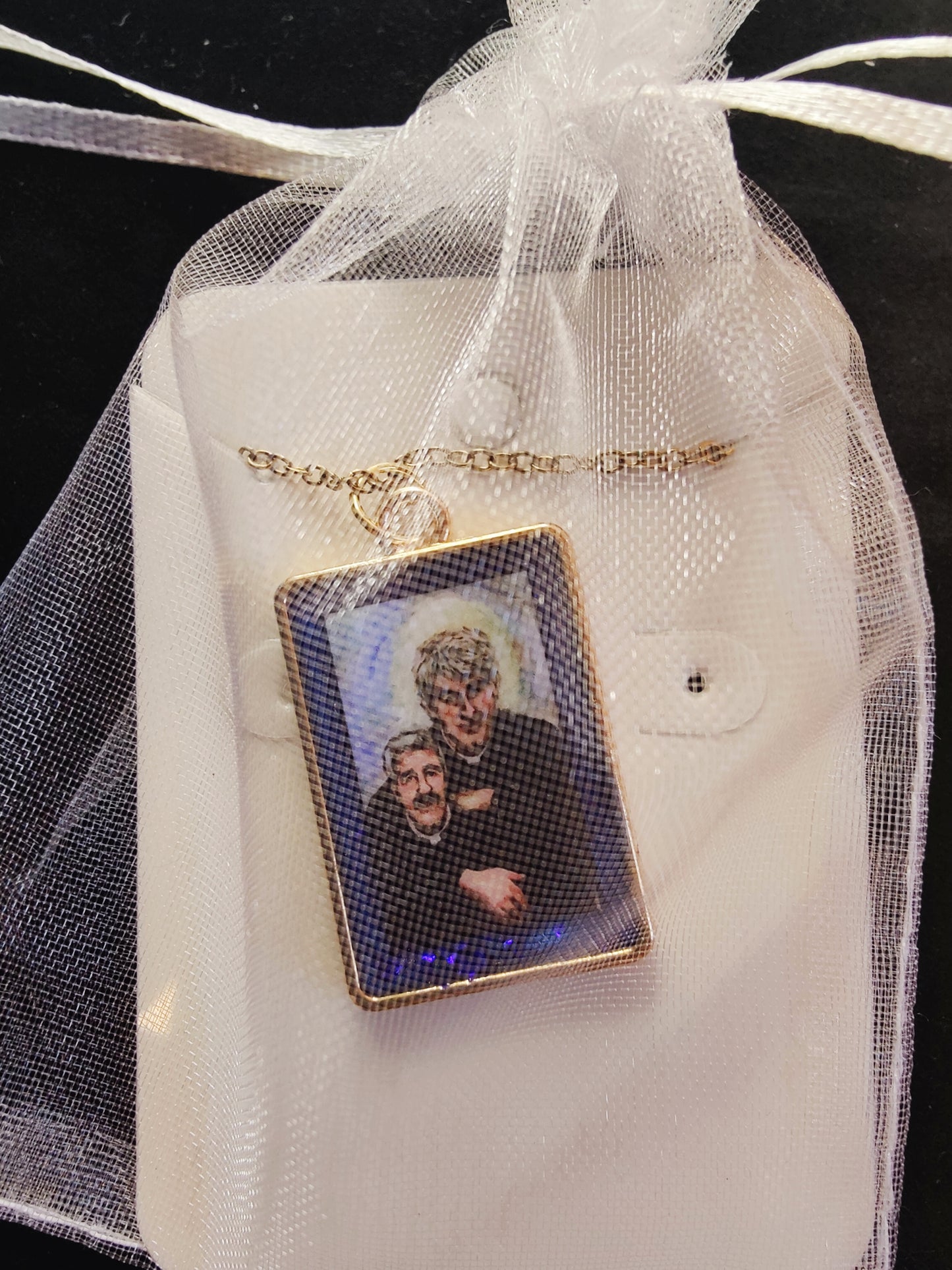 Beautiful Handcrafted Father Ted and Father Stone Oil Painting Pendant and Chain