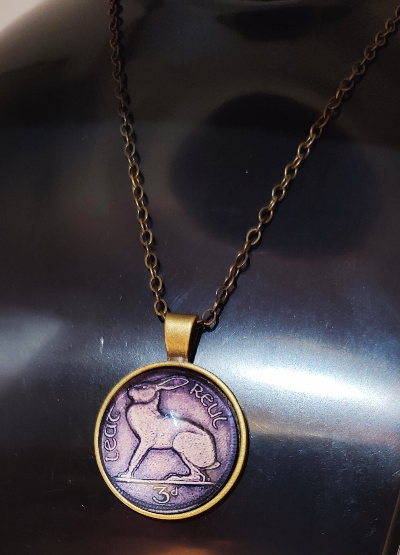 Lucky vintage Irish Threepenny pendant and chain