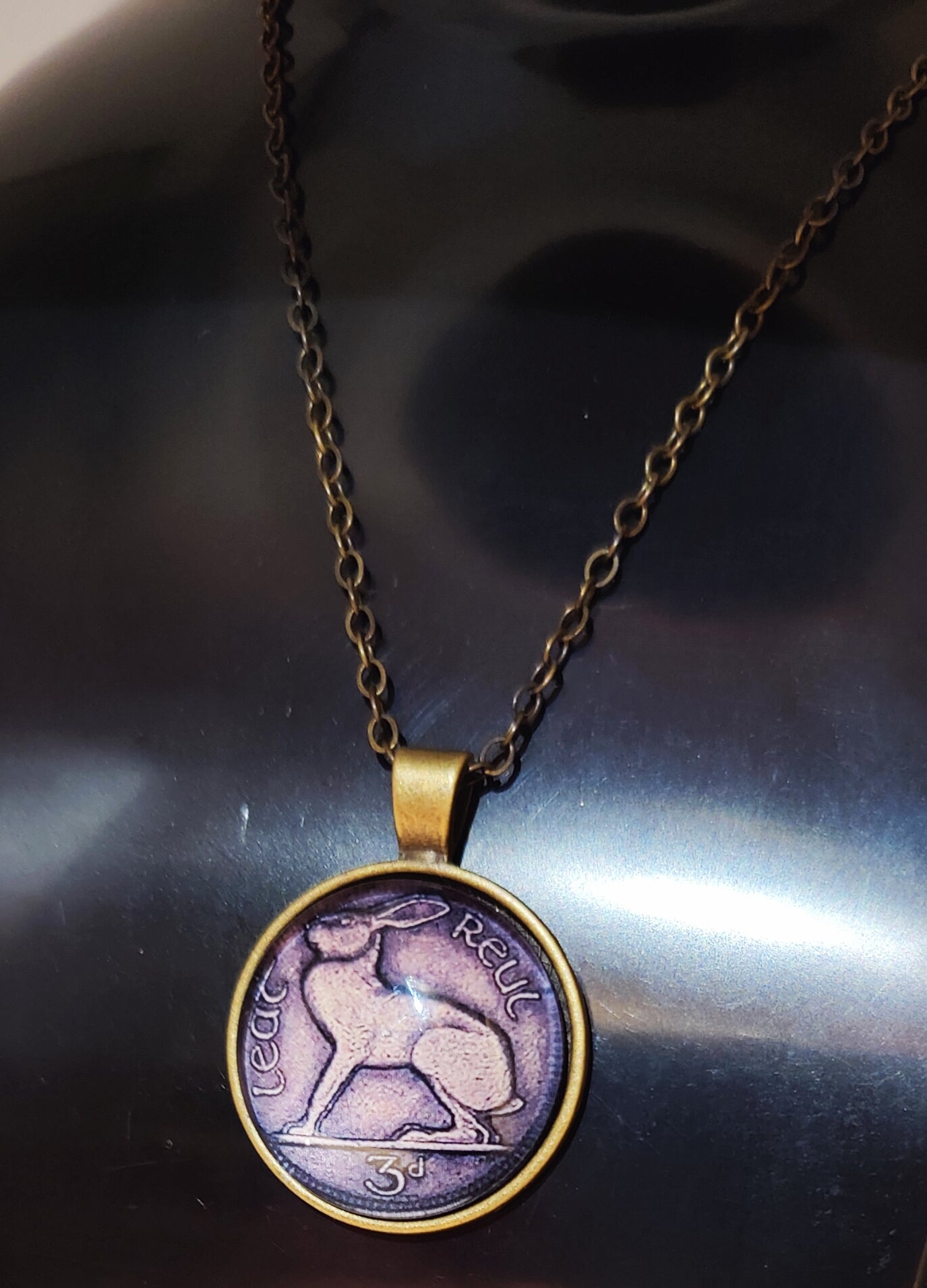 Lucky vintage Irish Threepenny pendant and chain