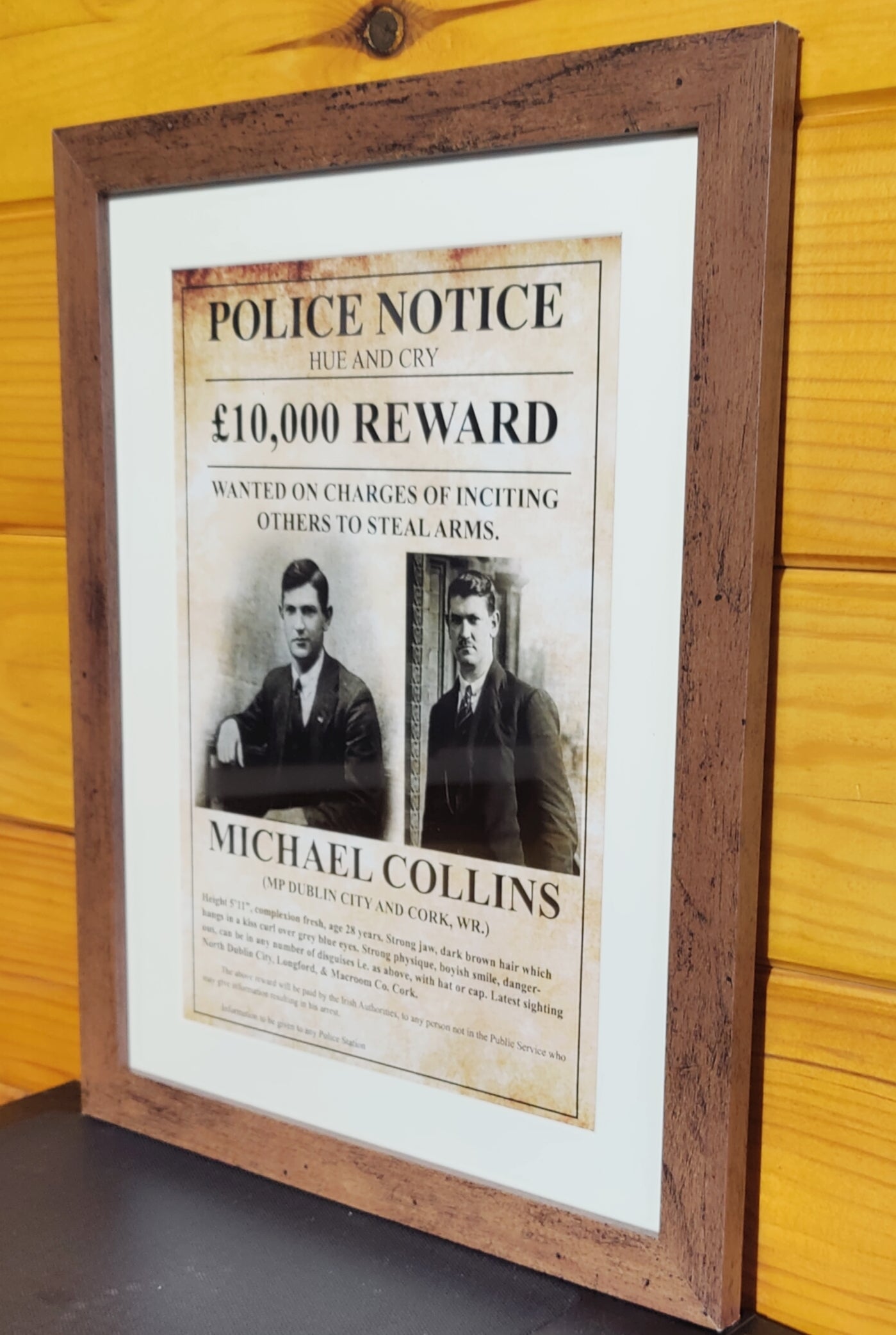 Michael Collins Police Notice Framed Glossy Wanted Poster
