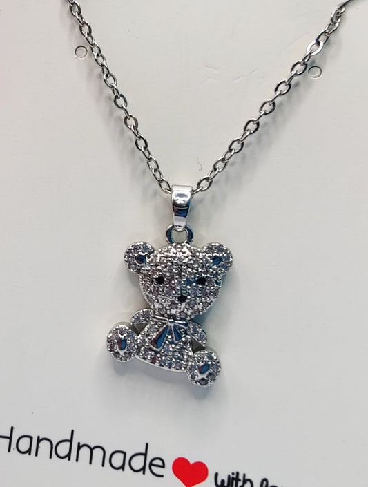 Cute Teddy Bear Pendant and Necklace