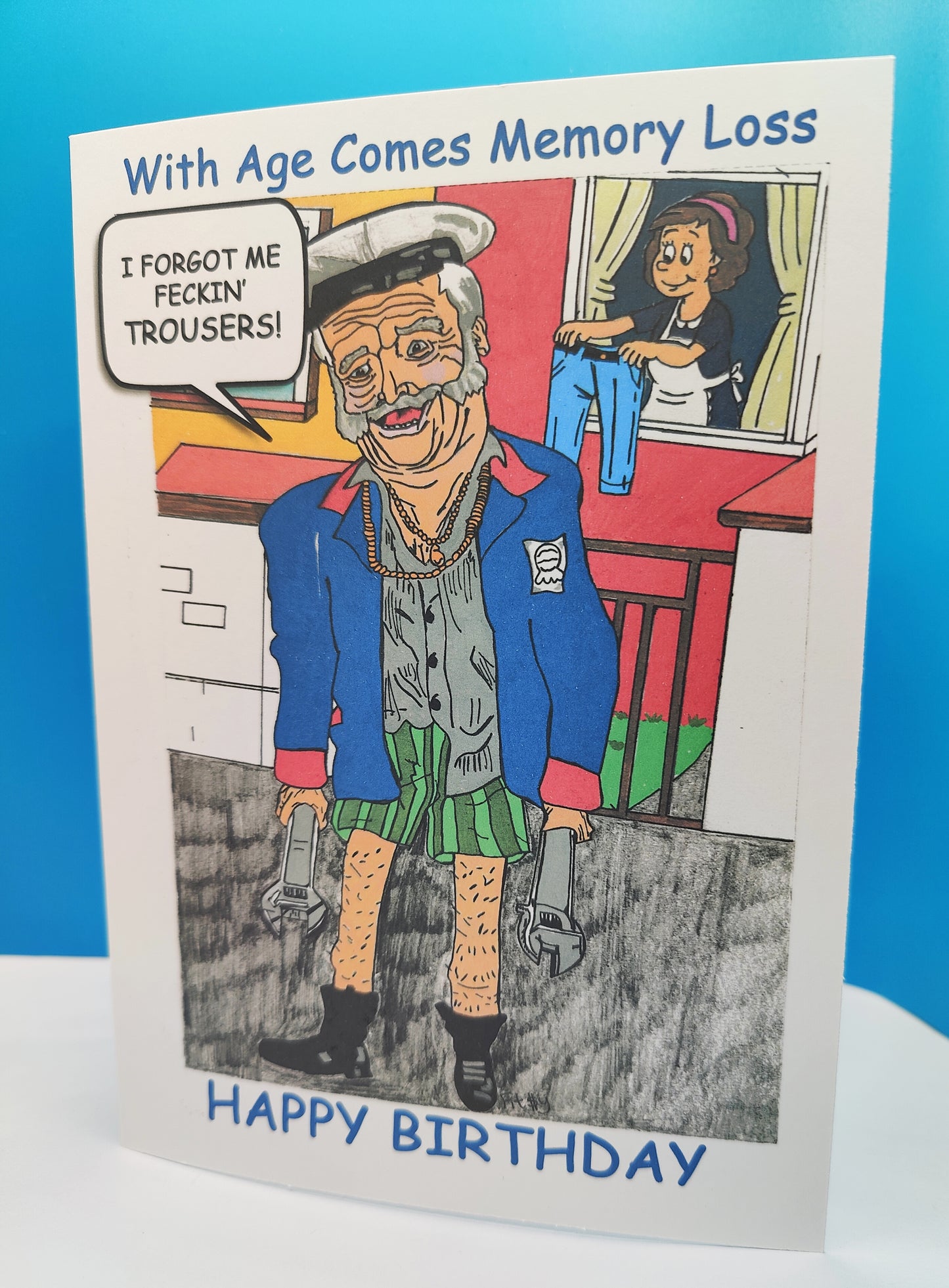 Funny Pat Mustard Forgetful with Age Birthday Joke Greeting Card by Irish Artist Fit$y. (Father Ted)