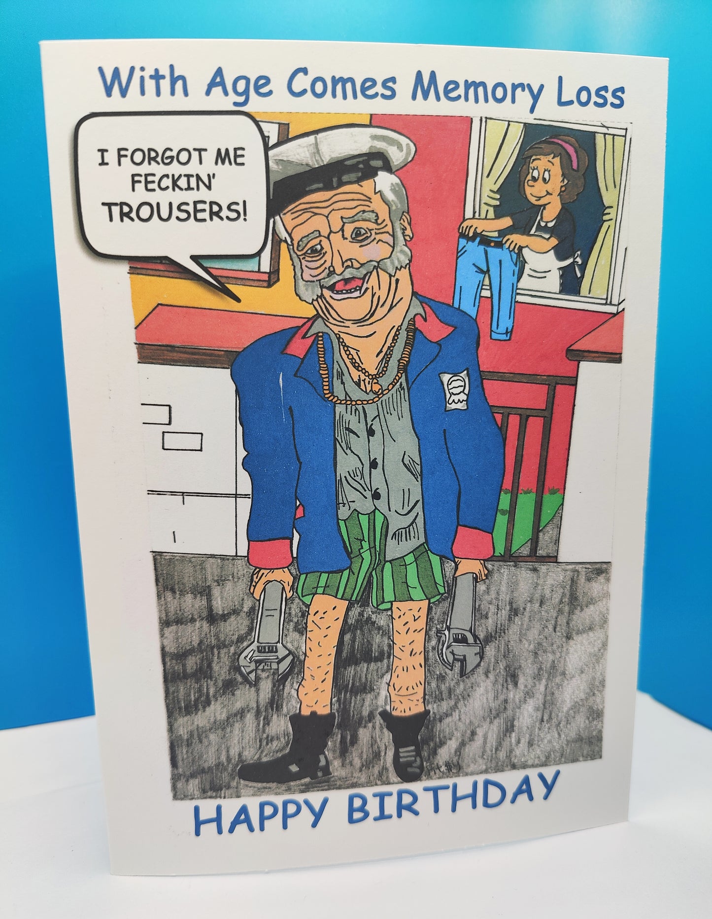 Funny Pat Mustard Forgetful with Age Birthday Joke Greeting Card by Irish Artist Fit$y. (Father Ted)