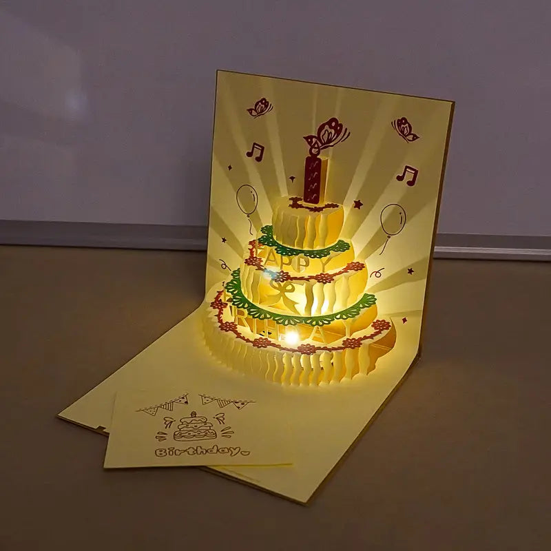 Musical Pop Up 3D Birthday Cake Greeting  Card -- Happy Birthday